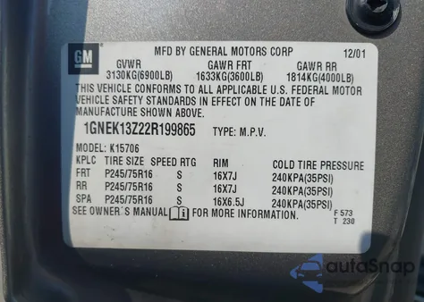 2002 Chevrolet Tahoe Lt from USA, damaged, VIN 1GNEK13Z22R199865